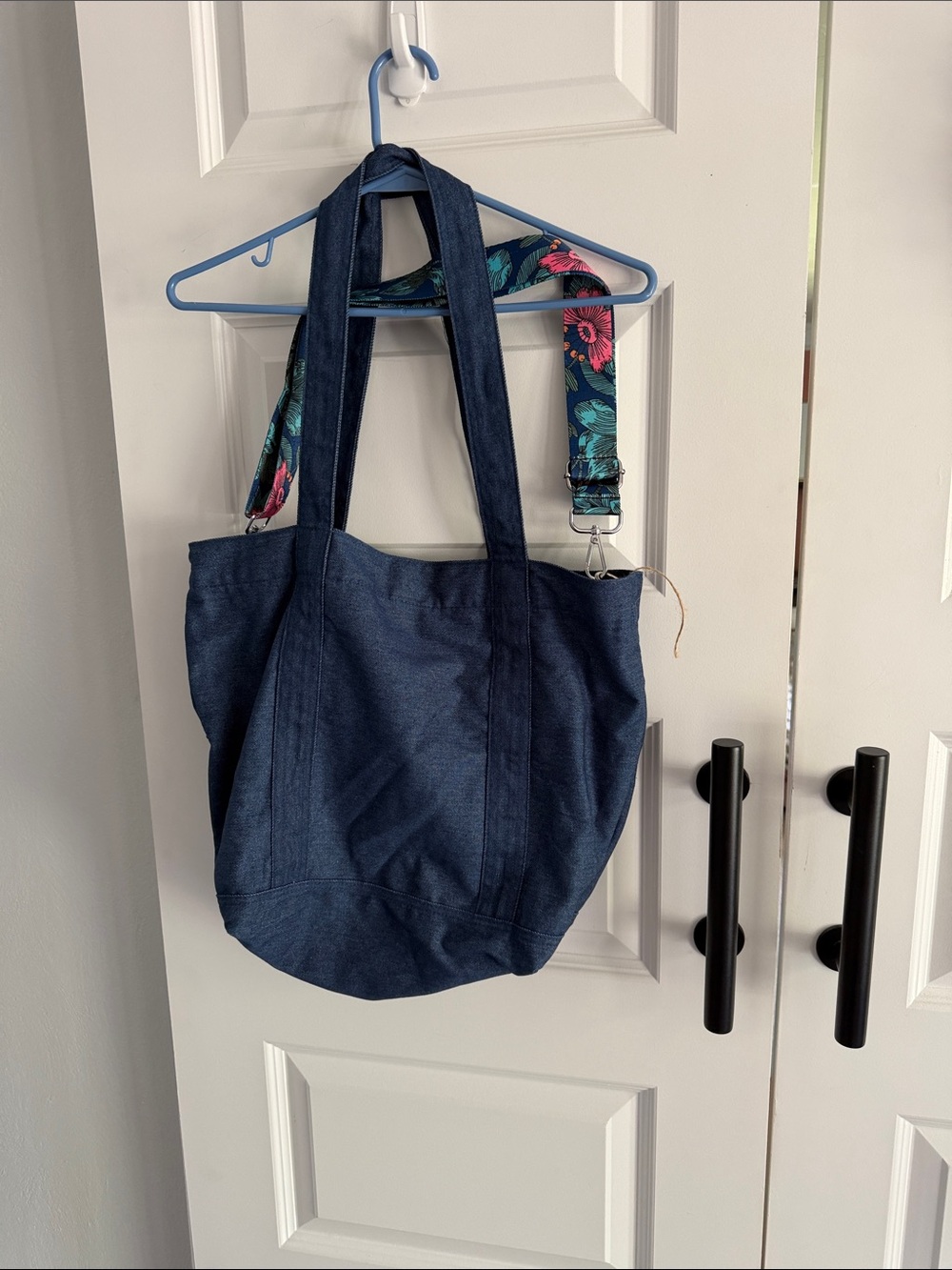 Gia Gatti denim Tote with Floral Strap